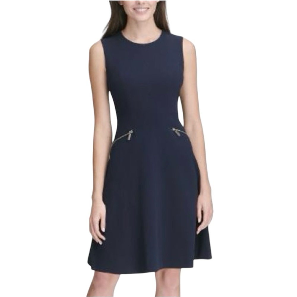 Tommy Hilfiger “Sky Captain” Navy Blue Zip Detail Fit & Flare Sleeveless Dress